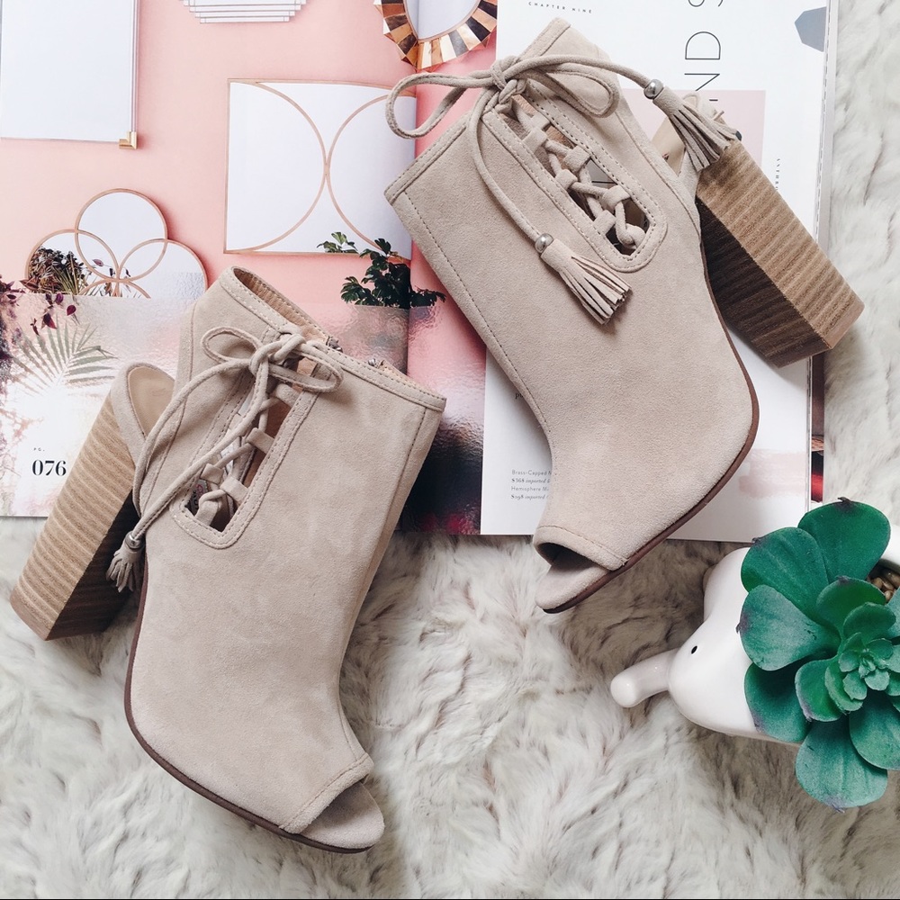 Kristin Cavallari Neutral Suede Peep Toe Bootie